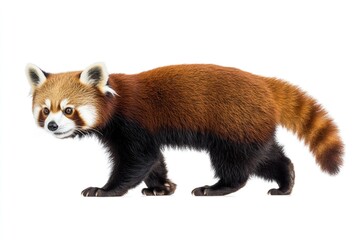 Fototapeta premium Old Red panda or Shining cat Ailurus fulgens 10 years old walking in front of white background