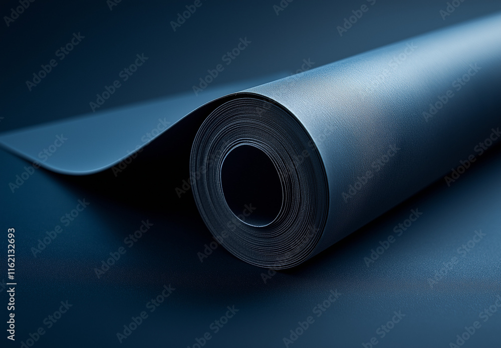 Poster elegant blue gradient background transitioning from light to deep tones, featuring a curved, dark ab