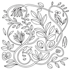 Flowers zentangle art Adult coloring page vector