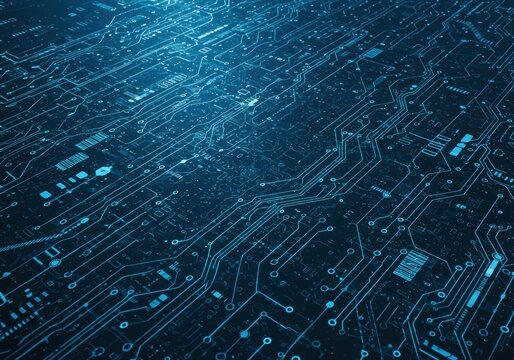 futuristic circuit board, intricate digital pathways, glowing blue technology, abstract electronic