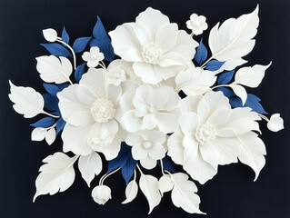Elegant White Floral Arrangement Paper Flowers Dark Blue Background Craftsmanship Home Decor