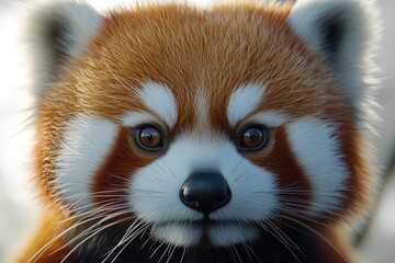 Fototapeta premium Red Panda Ailurus fulgens head shot against light background