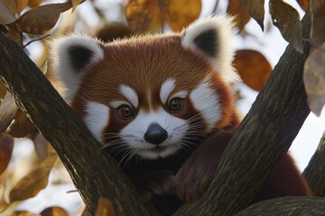 Red Panda Ailurus fulgens in tree