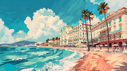 illustration of Cannes, France poster