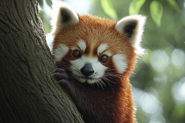 Red Panda on a tree while looking at you