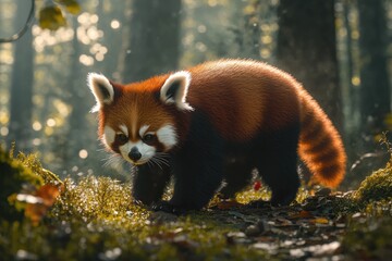 Fototapeta premium Red panda walking in the forest
