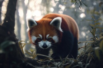 Fototapeta premium Red panda walking in the forest