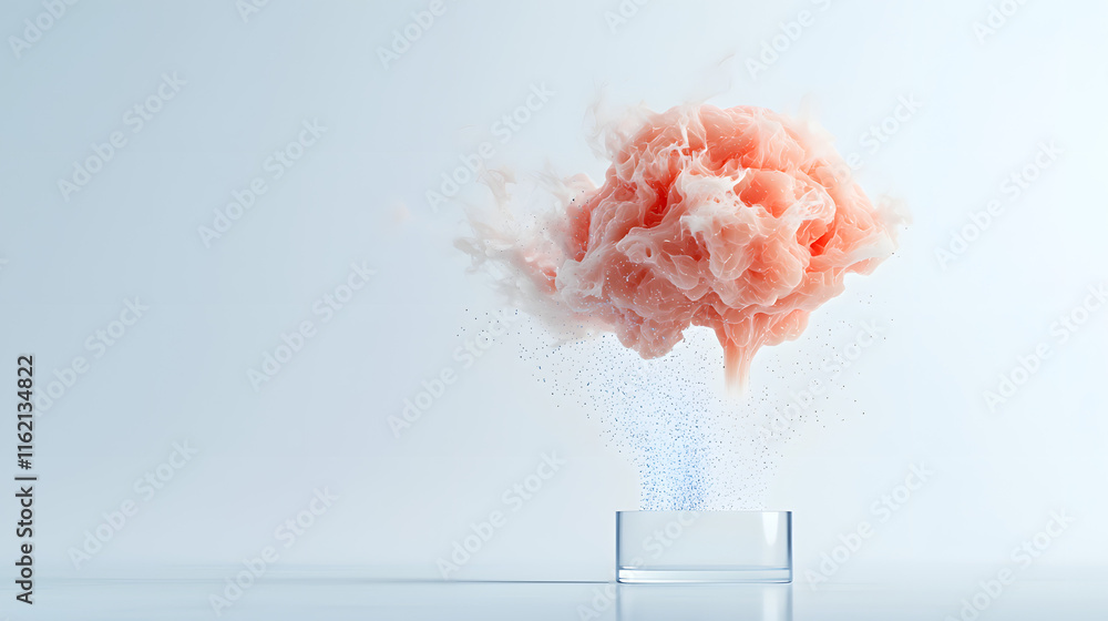 Poster a vibrant pink smoke cloud emerging from a transparent container against a minimalistic background, 