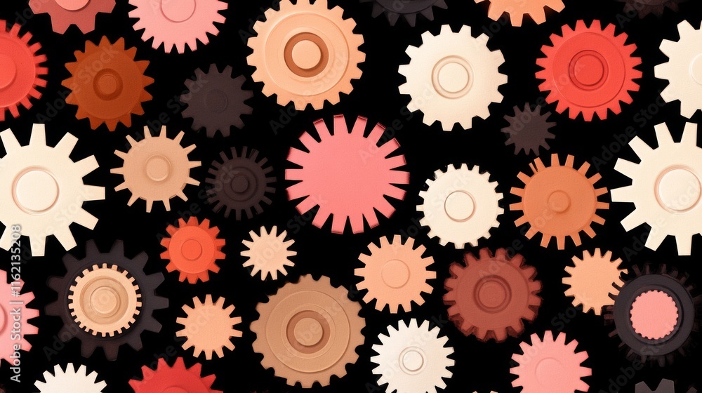 Poster interlocking gears a colorful mechanism of unity