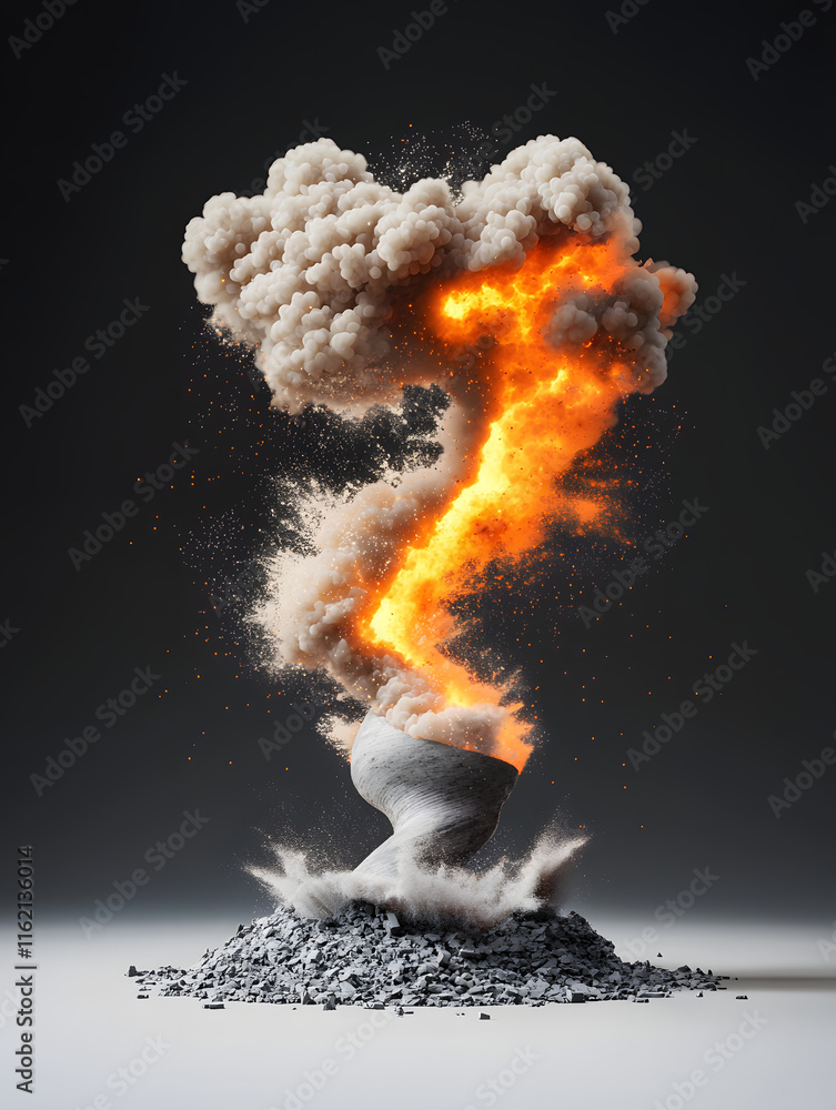 Poster a vibrant explosion of smoke and flames, creating a dramatic visual effect against a dark background