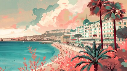 illustration of Cannes, France poster
