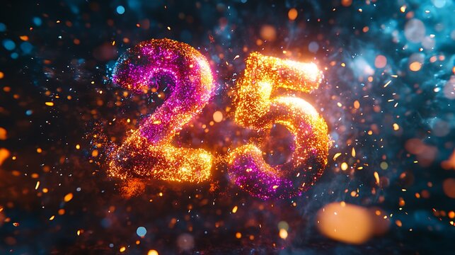 Vibrant sparkling number 25 celebration digital art abstract close-up