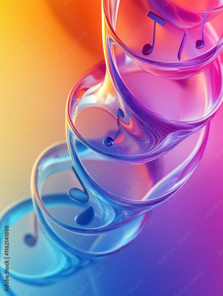 Poster colorful 3d music notes spiraling upward in vibrant hues create a mesmerizing visual experience. gen