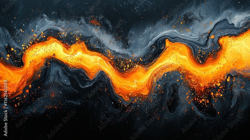 Poster abstract swirling pattern with orange and black colors.