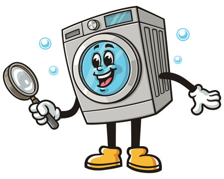 recommend clip art: Washing Machine with magnifying glass,   Cartoon Character Mascot Illustration Vector Clip-art Hand-drawn Logo Design