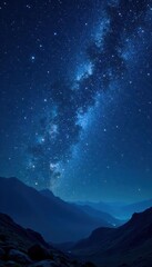 Fototapeta premium Dark blue celestial canvas with numerous twinkling stars and a silvery moonlit glow, universe, darkness, astronomy