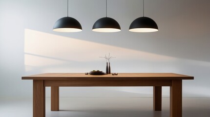 Minimalist Dining Room Table Setting With Pendant Lights