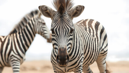 Fototapeta premium a zebra standing on a dirt road next to a forest of trees and bushes, with a blurry background, Amédée Ozenfant, naturalism, animal photography, a photocopy