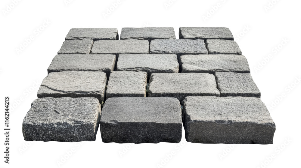 Poster Neatly Arranged Paving Stone Blocks on transparent Background