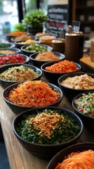 Fototapeta premium Buffet table with various colorful and healthy salad bowls.