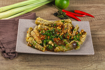 Asian cuisine baked eggplant with peanut