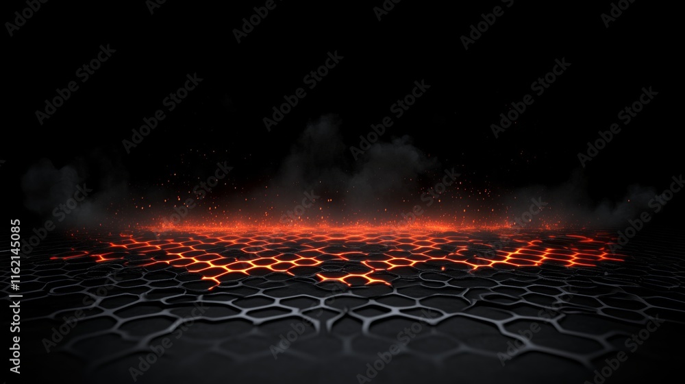 Poster molten lava hexagonal grid abstract background