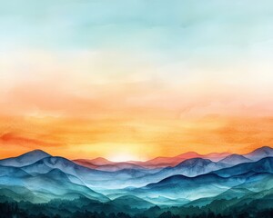 Obraz premium Soft watercolor washes mimicking the horizon at dawn.