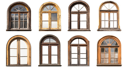 Obraz premium Set of old wooden windows isolated transparent background