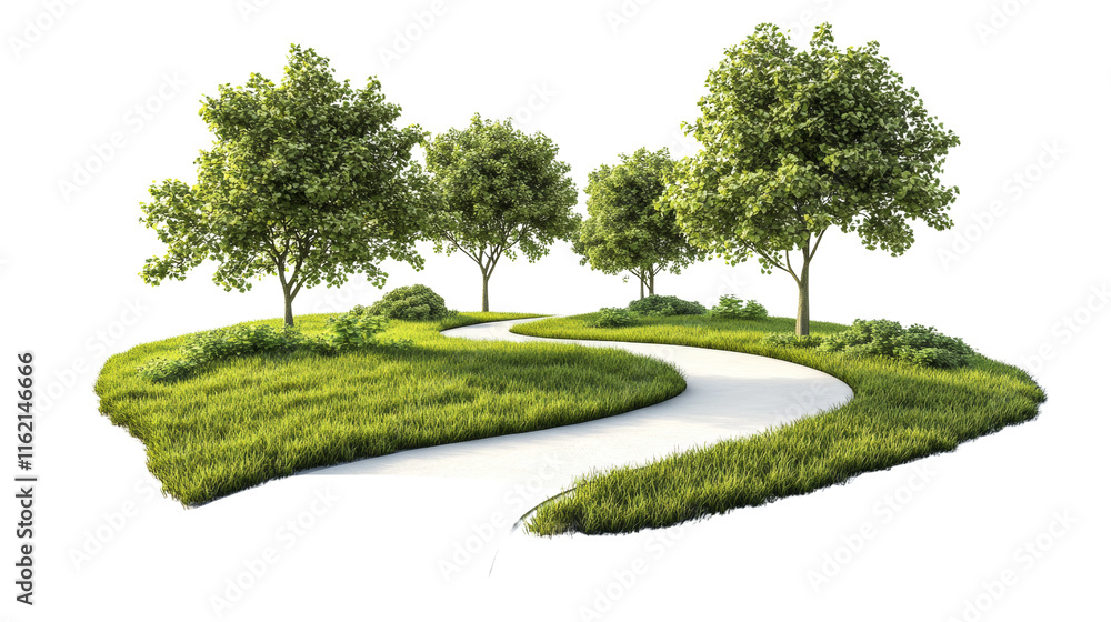 Poster winding path through the park isolated transparent background