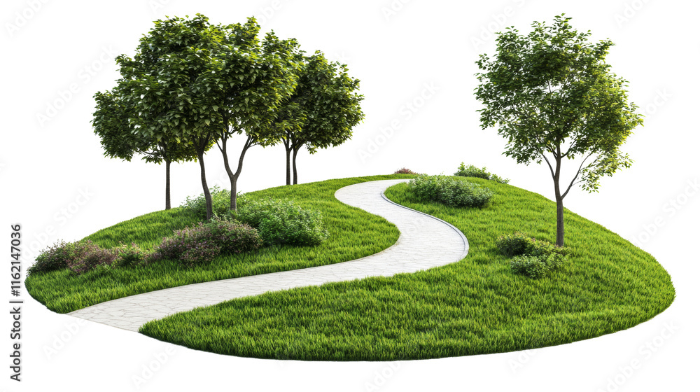 Poster winding path through the park isolated transparent background
