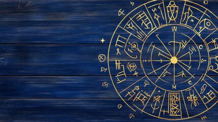 Fototapeta premium Mystical Golden Compass on Dark Blue Wood