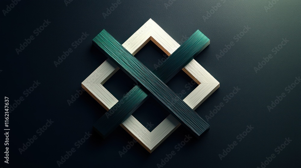 Poster abstract geometric design with intersecting wooden shapes.