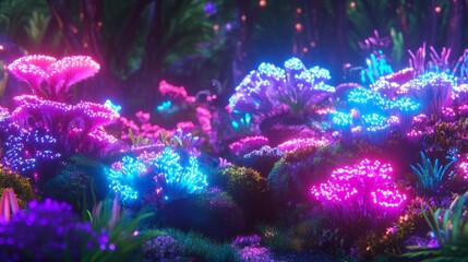 Neon BioLuminescent Forest Fungi Fantasy Art