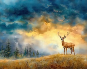 Obraz premium Stormy watercolor wash in dark gray and navy tones.