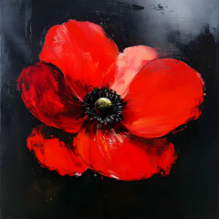 Stunning Red Poppy Painting on Black Abstract Background