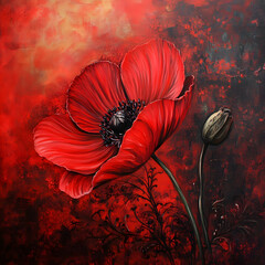 Vivid Red Poppy Flower in an Abstract Artistic Background Setting