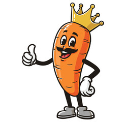 Carrot King,    Cartoon Character Mascot Illustration Vector Clip-art Hand-drawn Logo Design