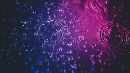 Neon Rain Ripples and Reflections in Purple and Blue