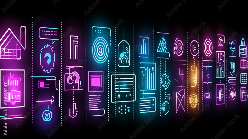 Poster neon tech data visualization abstract ui design