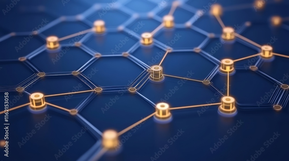 Poster network nodes hexagonal data structure visualization