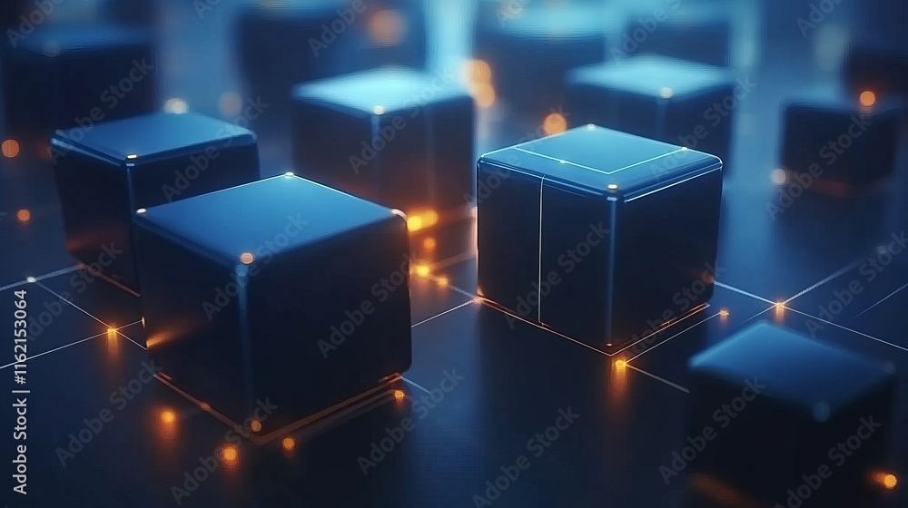 Poster networked cubes abstract digital data structure