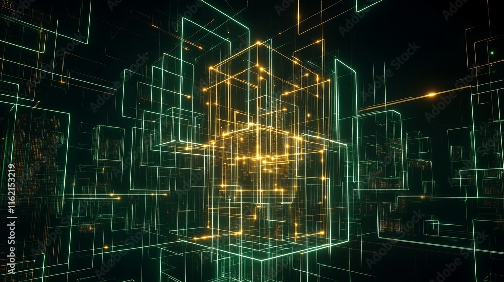 Aufkleber networked cubes abstract digital structure