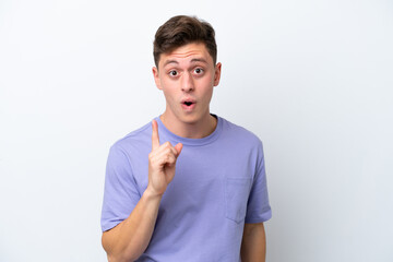 Young handsome Brazilian man isolated on white background intending to realizes the solution while lifting a finger up