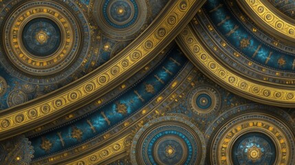 Obraz premium Opulent Celestial Dome Intricate Gold and Blue Design
