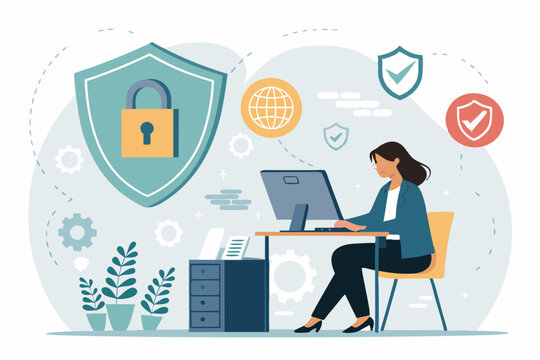 Ai generated cybersecurity strategies for business protection digital environment infographic concept