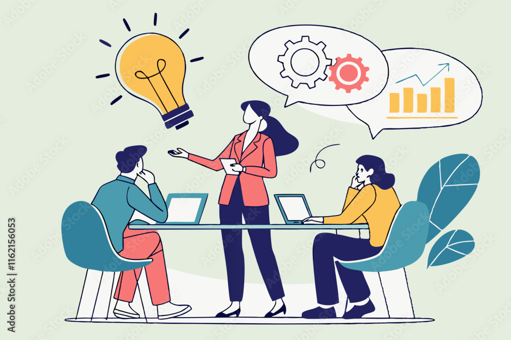 Poster ai generates innovative business ideas in a collaborative office setting enhancing creativity and te