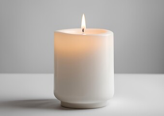 White Candle Ceramic Lit Angled on white light background