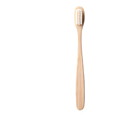 Eco-friendly bamboo toothbrush on a white background, emphasizing sustainable design and environmental benefits for a greener lifestyle.
