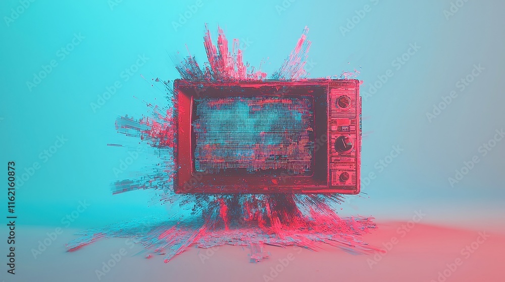 Poster vintage tv signal glitch, an abstract representation of a flickering screen, showcasing analog inter