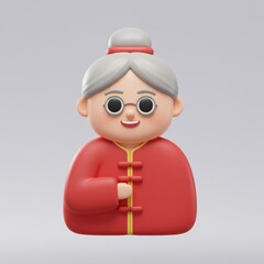 3D rendering of a traditional Chinese old woman isolated on a gradient background